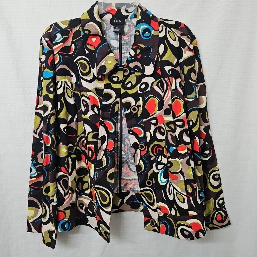 RQT Lightweight Linen Rayon Jacket Women's Sz Large Twee Artsy Hippie Retro - Picture 10 of 11